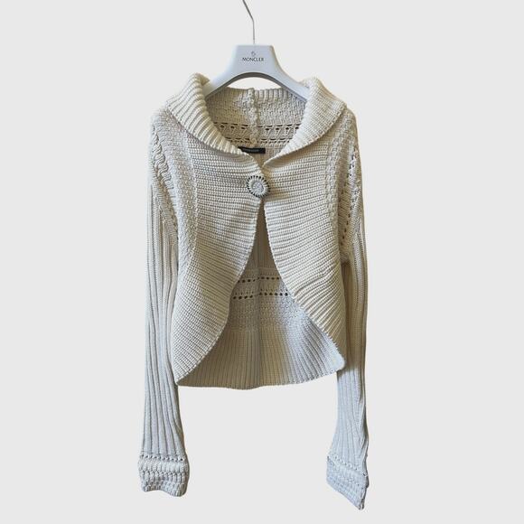 RoccoBarocco Wool Knit Cardigan Sweater Jacket Snap Button Cream Size 6 Medium - Picture 1 of 9